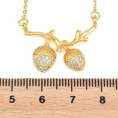 Brass Micro Pave Clear Cubic Zirconia 2 Acorn Pendant Necklaces NJEW-K311-02G-1