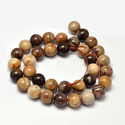Natural Petrified Wood Round Bead Strands G-F266-08-10mm-1