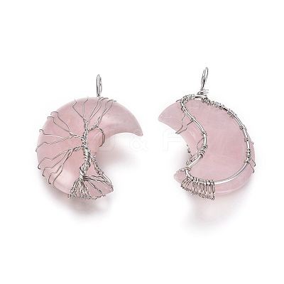 Natural Rose Quartz Tree of Life Wire Wrapped Pendants G-L520-E01-P-1