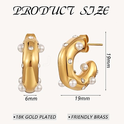 Shell Pearl C-shape Stud Earrings with Clear Cubic Zirconia JE948A-1