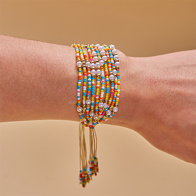 Bohemian Style Glass Seed Beaded Braided Bead Bracelets FS-WG2B627-01-1