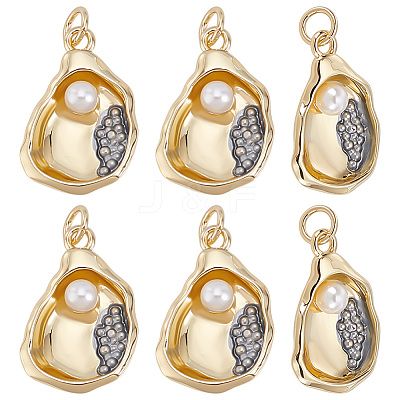 6Pcs Brass & ABS Imitation Pearl Pendants KK-PH0014-93-1