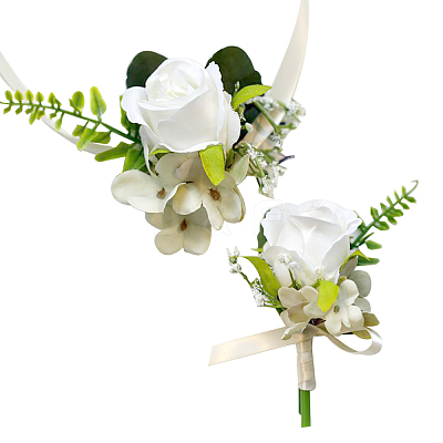 2Pcs 2 Style Silk Cloth Imitation Rose Corsage Boutonniere AJEW-CP0001-61A-1