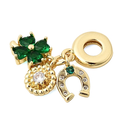 Saint Patrick's Day Brass Pave Green Cubic Zirconia European Dangle Charms KK-Z150-09G-1