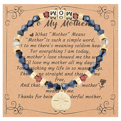 Word MOM Acrylic & Glass Beaded Stretch Bracelet BJEW-OC0001-15-1