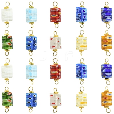 30Pcs Handmade Millefiori Glass Connector Charms PALLOY-YW00113-1