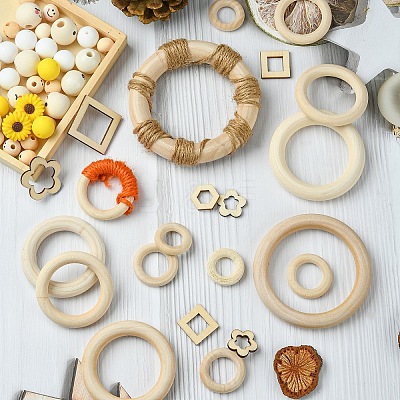 45Pcs 15 Styles Unfinished Wood Linking Rings WOOD-YW0001-15-1