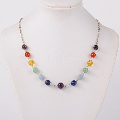 Seven Chakra Natural Gemstone Beaded Necklaces NJEW-JN00937-1