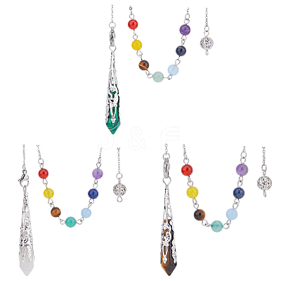 3Pcs 3 Style Gemstone Pointed Dowsing Pendulums FIND-FH0007-44-1