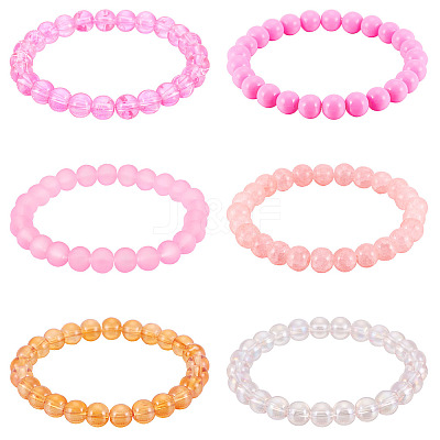 6Pcs 6 Styles 8mm Glass Round Beaded Stretch Bracelet Sets BJEW-TAC0023-1