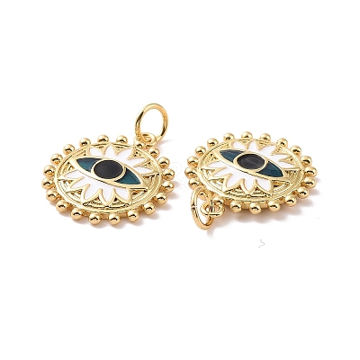 Flat Round with Eye Pattern Brass Enamel Pendants KK-G435-16G-1
