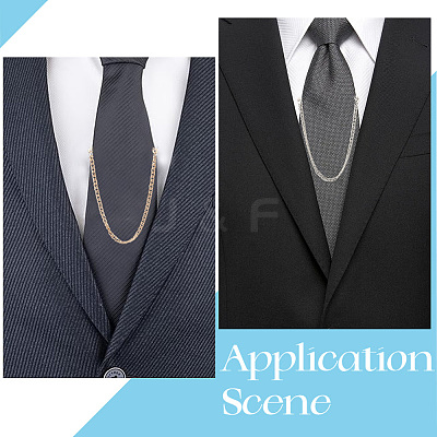4Pcs 2 Colors Brass Hanging Chains Collar Pins Tie Clips AJEW-SC0004-03-1