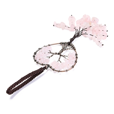 Wire Wrapped Chips Natural Rose Quartz Big Pendant Decorations HJEW-H057-01C-1