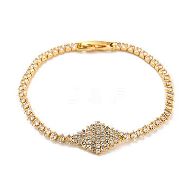 Rack Plating Brass Rhombus Link Bracelet with Cubic Zirconia Tennis Chains BJEW-Q771-02G-1