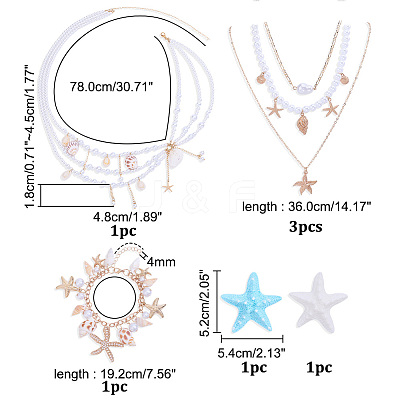 5Pcs Chain Belt & Necklaces & Braelets & Resin Alligator Hair Clips Sets SJEW-ME00003-1