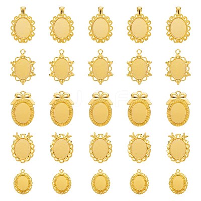 5Pcs 5 Style Alloy Pendant Cabochon Settings FIND-FS0001-05G-1