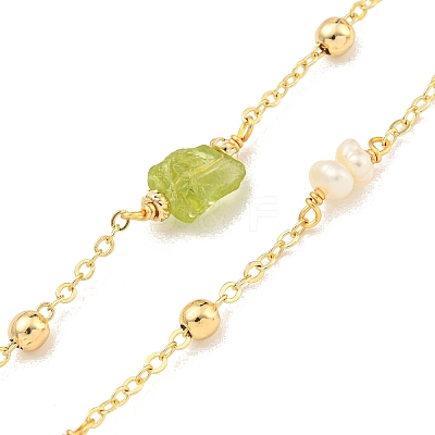 Natural Pearl & Natural Peridot Beaded Necklaces NJEW-M214-03G-1