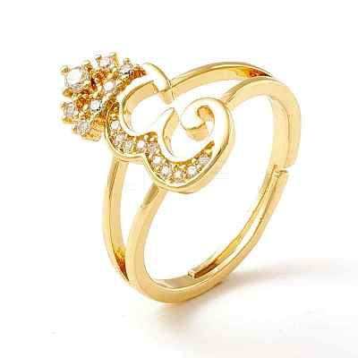 Clear Cubic Zirconia Initial Letter with Crown Adjustable Ring RJEW-M139-17E-1