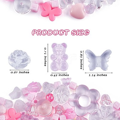 150 Pieces Random Rose Acrylic Beads Bear Pastel Spacer Beads Butterfly Loose Beads for Jewelry Keychain Phone Lanyard Making JX543C-1