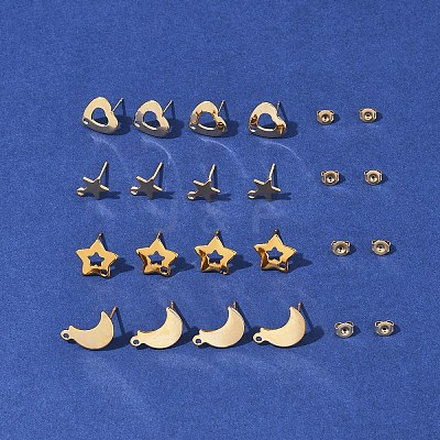 16Pcs 4 Styles 304 Stainless Steel Stud Earring Findings STAS-FS0001-85G-1