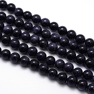 Synthetic Blue Goldstone Round Beads Strands G-O047-11-8mm-1
