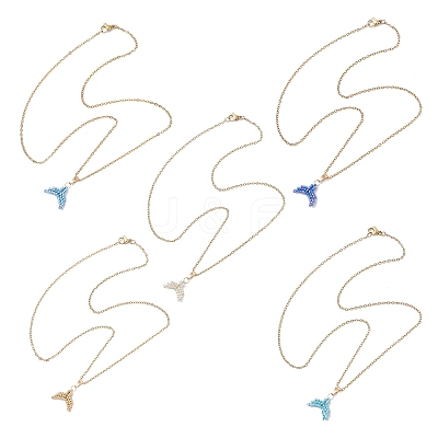 MIYUKI Delica Beads Beaded Mermaid Tail Pendant 304 Stainless Steel Cable Chain Necklaces for Women NJEW-MZ00130-1