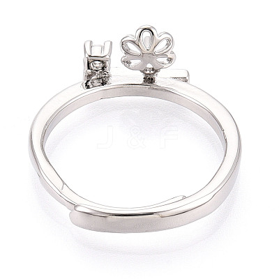Flower Brass Micro Pave Cubic Zirconia Cup Peg Ring Settings KK-N274-31P-1