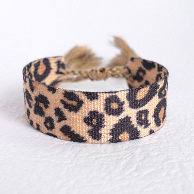 Leopard Print Pattern Polyester Cord Adjustable Bracelets BJEW-B127-01D-1