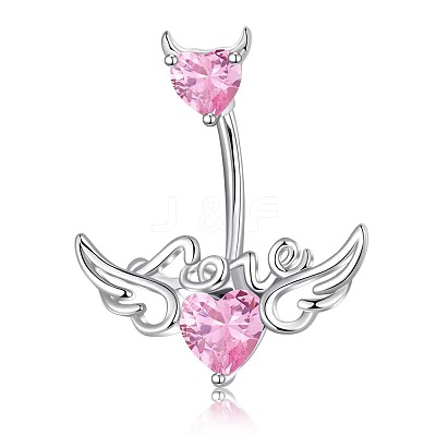 304 Stainless Steel Pave Cubic Zirconia Curved Barbell Belly Rings FS-WG6D7D2-09-1