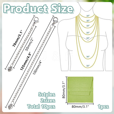 10Pcs 304 Stainless Steel Chains Bag Extender Chains HJEW-AR00034-1