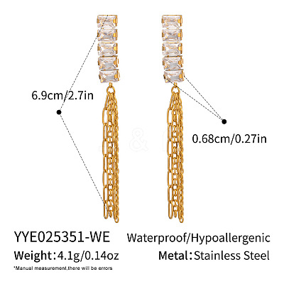 304 Stainless Steel Rectangle Tassel Stud Earrings HE5353-2-1