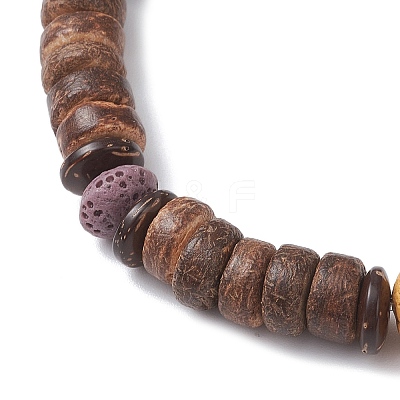 2Pcs Natural Coconut & Lava Rock Beads Stretch Bracelets for Men Women BJEW-JB12497-1