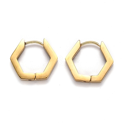 304 Stainless Steel Hexagon Huggie Hoop Earrings STAS-H156-03C-G-1
