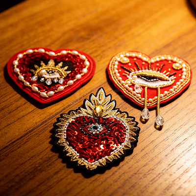 3Pcs 3 Styles Heart with Eye Polyester Sew on Patches DIY-GF0013-24-1