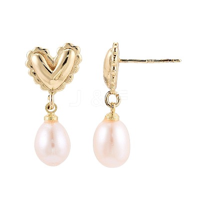 Brass Natural Pearl Dangle Stud Earrings PEAR-N017-07J-1