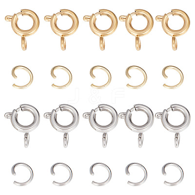 20Pcs 2 Clolors 304 Stainless Steel Smooth Surface Spring Ring Clasps STAS-SC0004-42-1