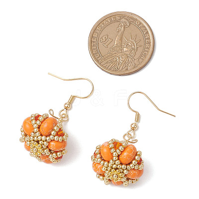 Halloween Theme Pumpkin Handmade Glass Seed Beaded Dangle Earrings EJEW-MZ00476-1