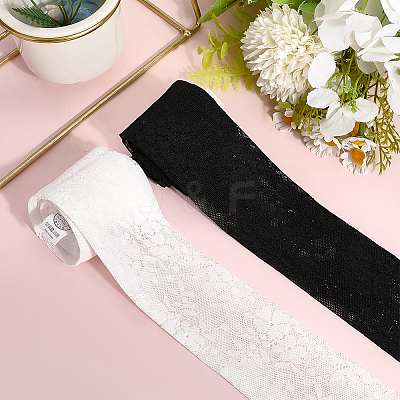 2Pcs 2 Colors Polyester Lace Long Silk Scarf for Women Girls AJEW-GF0011-28D-1