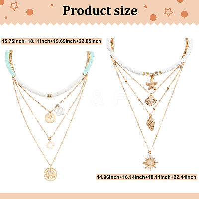 6Pcs 6 Style Sun & Flower & Shell Shape Pendant Alloy Multi Layered Necklaces Sets NJEW-AN0001-37-1