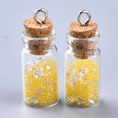 Glass Wishing Bottle Pendant Decorations GLAA-S181-07-1