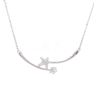 Rhodium Plated 925 Sterling Silver Clear Cubic Zirconia Star Pendant Necklace Making STER-T007-104P-1