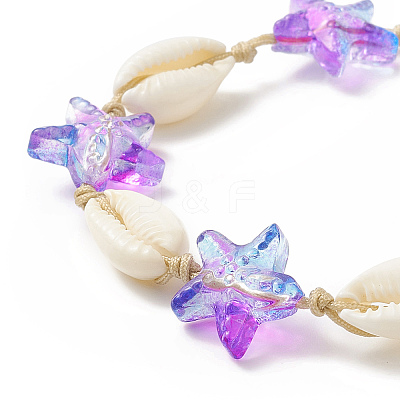Natural Cowrie Shell & Glass Starfish Braided Bead Bracelet for Women BJEW-JB09943-1