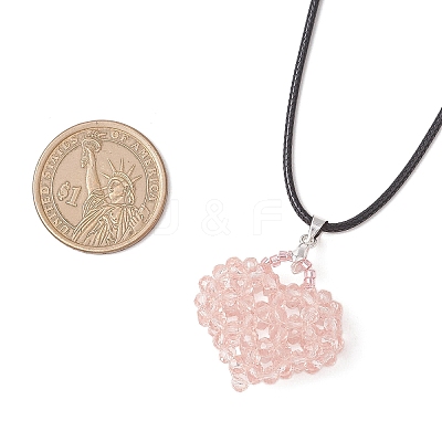 Electroplated Glass Beaded Heart Pendant Black Waxed Cotton Cord Necklaces for Women NJEW-MZ00120-02-1