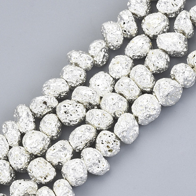Electroplated Natural Lava Rock Beads Strands G-S352-29S-1