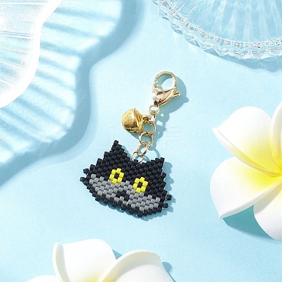 Handmade Glass Seed Beaded Cat Head Shape Pendants Decorations HJEW-MZ00366-01-1