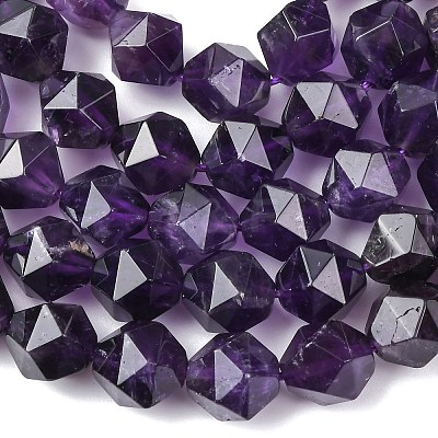 Faceted Natural Amethyst Beads Strands G-K066-09-10mm-1