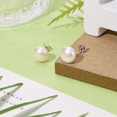 Anti-Tarnish Pearl Ball Stud Earrings EJEW-Q701-01B-1