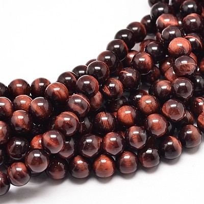 Natural Red Tiger Eye Round Bead Strands X-G-P072-52-8mm-1