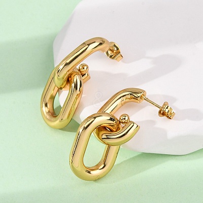 304 Stainless Steel Oval Dangle Stud Earrings EJEW-L304-04G-1