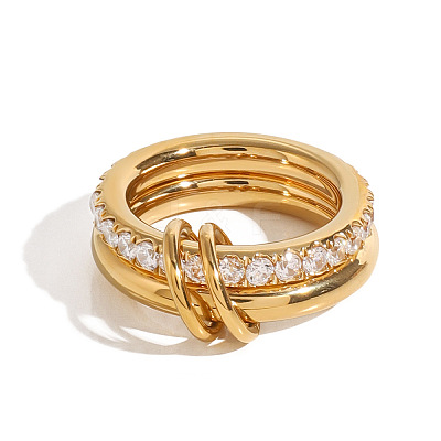 Stainless Steel Micro Pave Clear Cubic Zirconia Stacking Finger Rings FS-WGF4BA8-02-1
